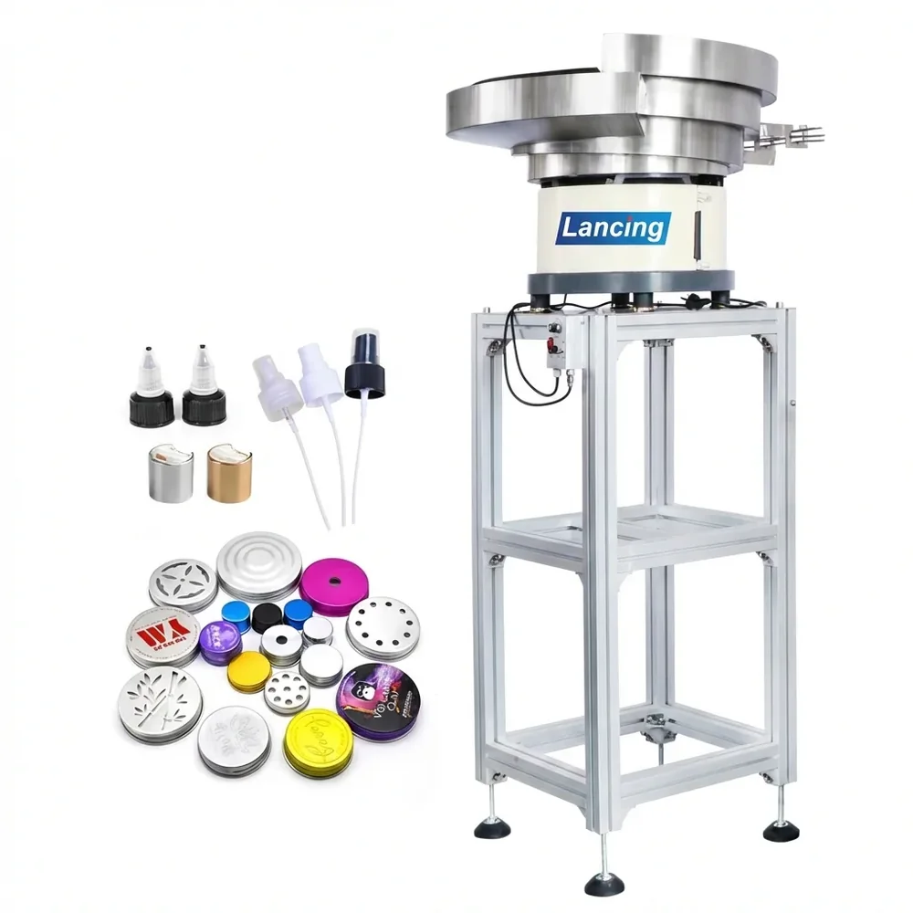 Cap feeder on stand with cap and closure samples