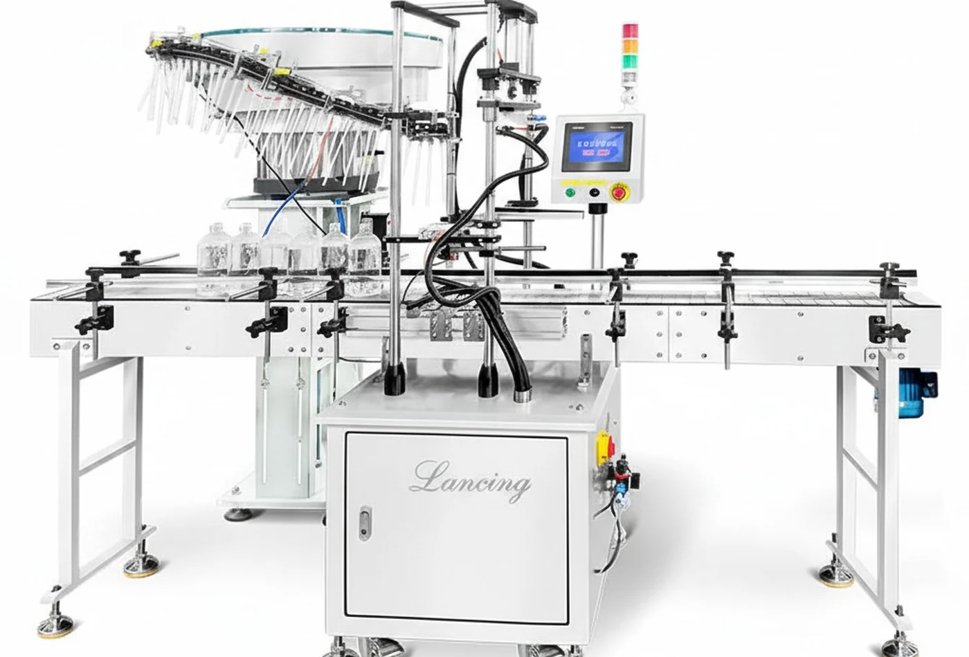 Automatic cap feeding line with capping machinery