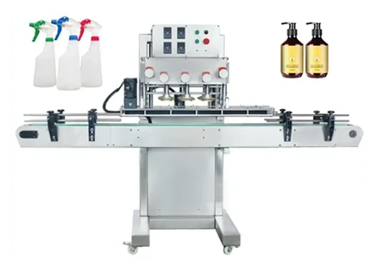 Inline screw capping machine with cap feeding equipment